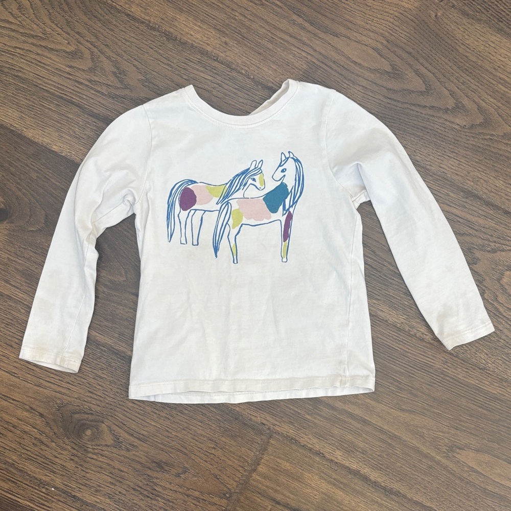 Kids White Horse Graphic Long Sleeve Shirt